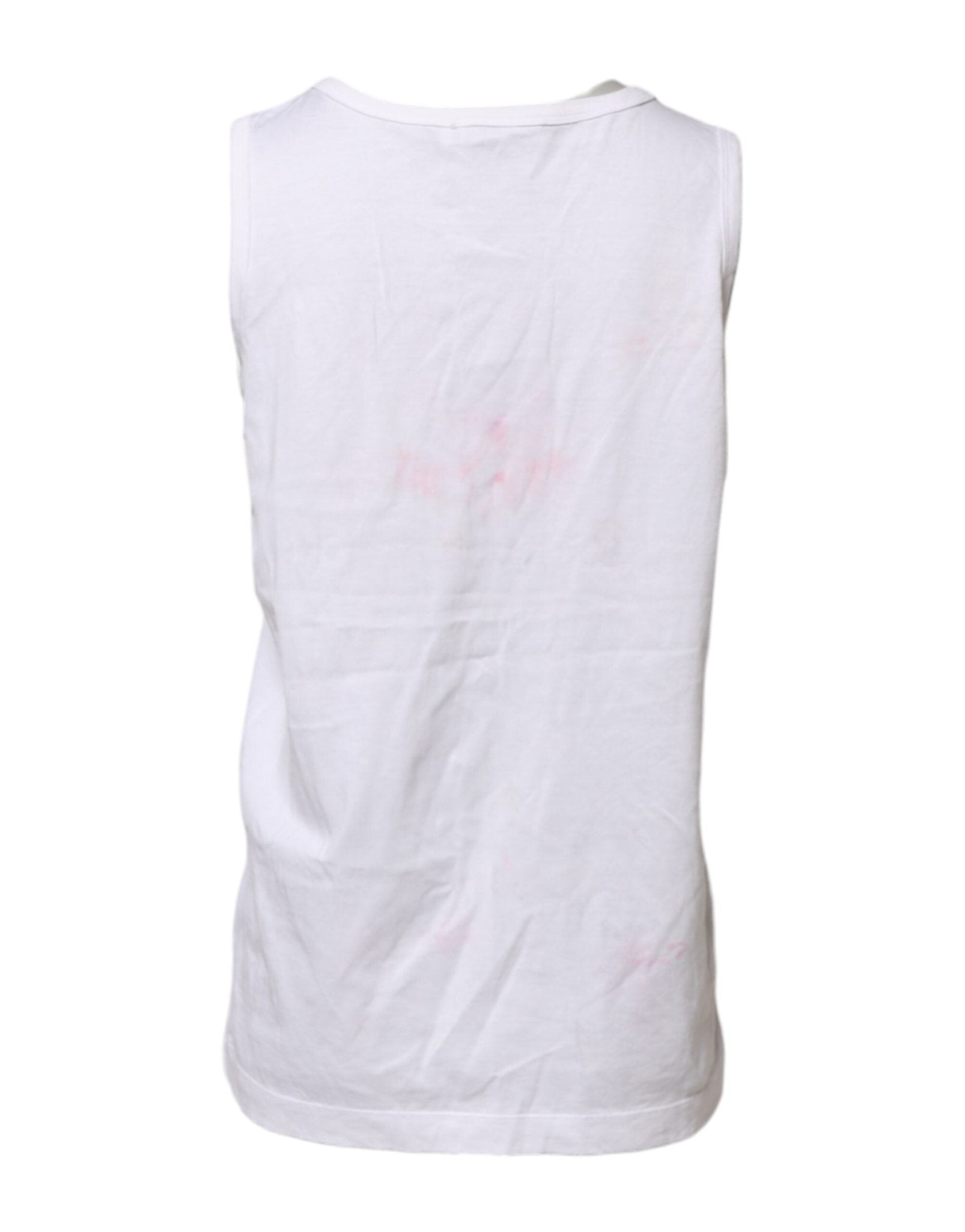 Dolce & Gabbana White Cotton Printed Sleeveless Round Neck Top - RIMODA
