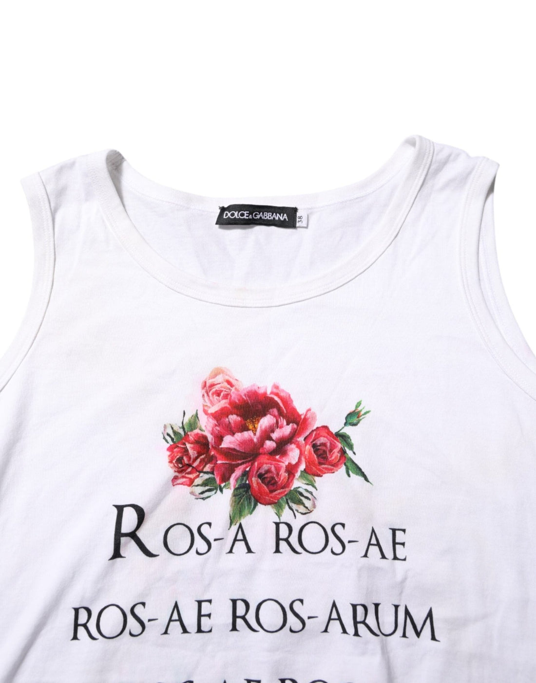 Dolce & Gabbana White Cotton Printed Sleeveless Round Neck Top - RIMODA