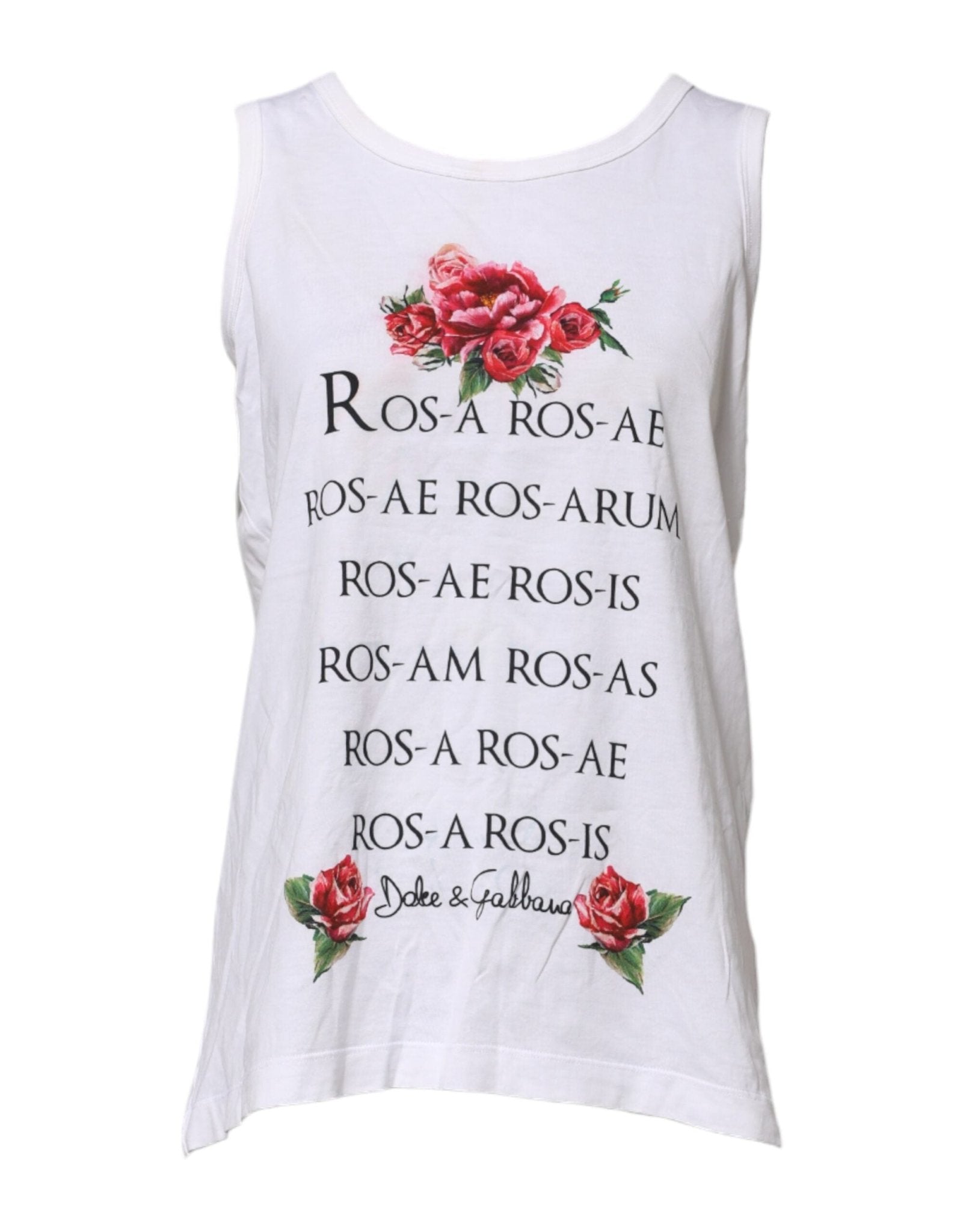 Dolce & Gabbana White Cotton Printed Sleeveless Round Neck Top - RIMODA