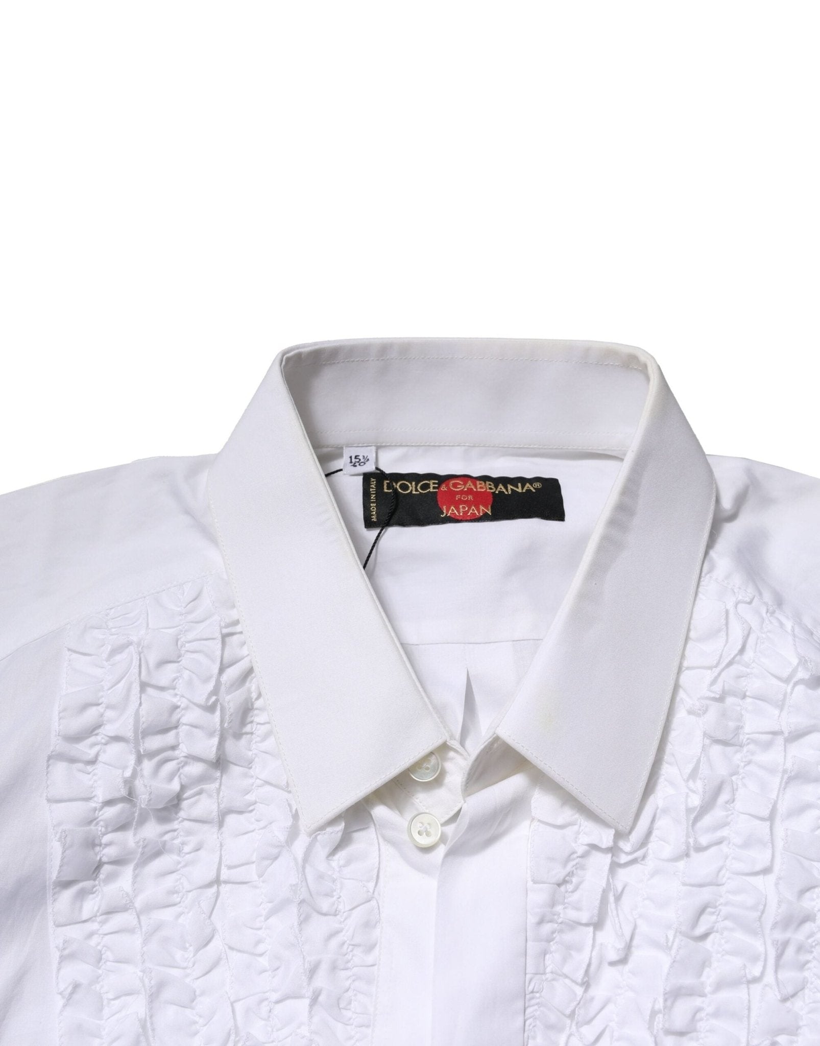 Dolce & Gabbana White Cotton Ruffled Detailing Formal Shirt - RIMODA