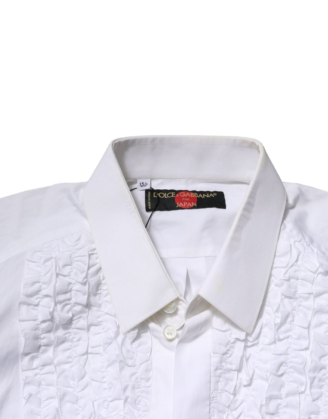 Dolce & Gabbana White Cotton Ruffled Detailing Formal Shirt - RIMODA