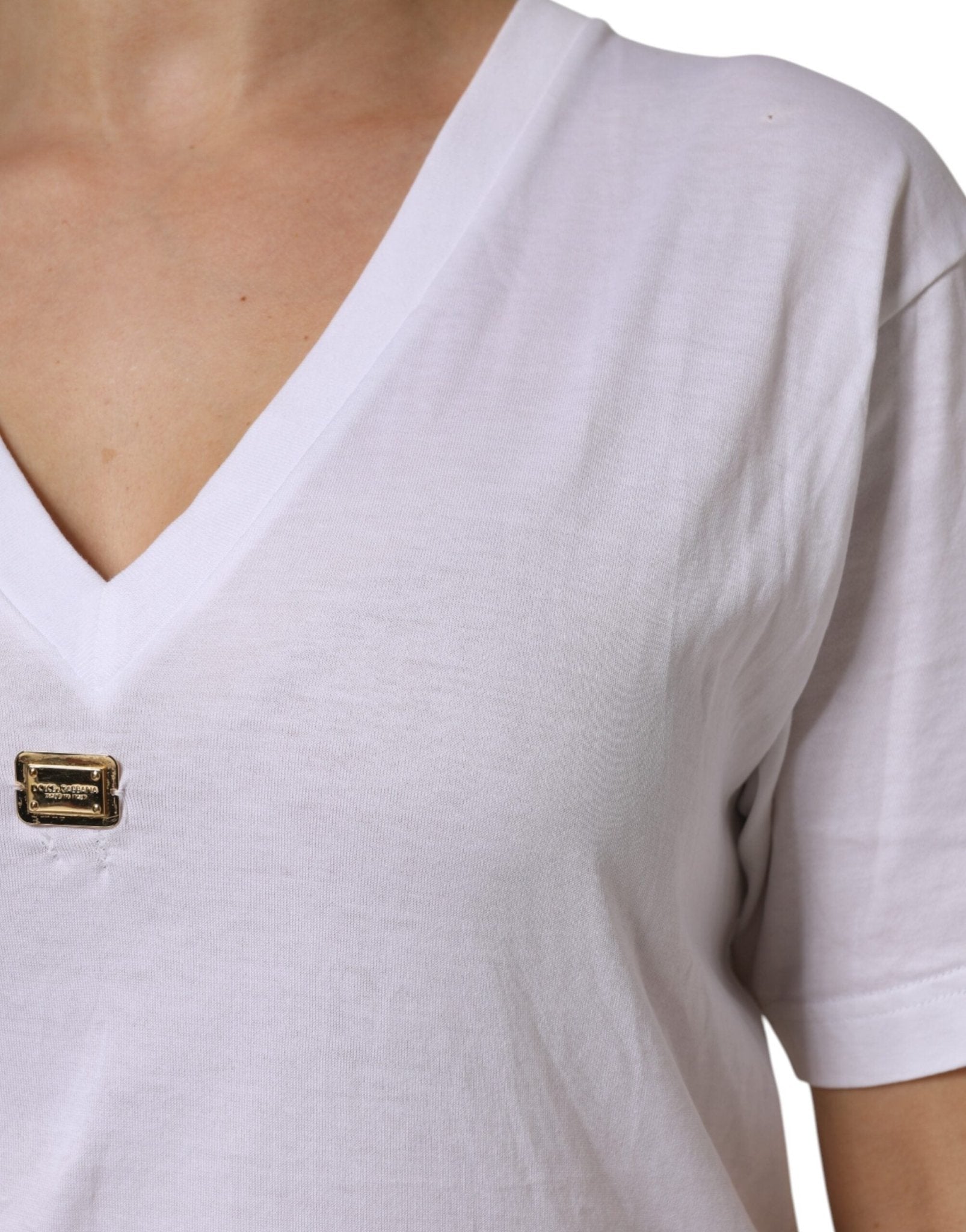 Dolce & Gabbana White Cotton Short Sleeve V-Neck Top T-shirt - RIMODA