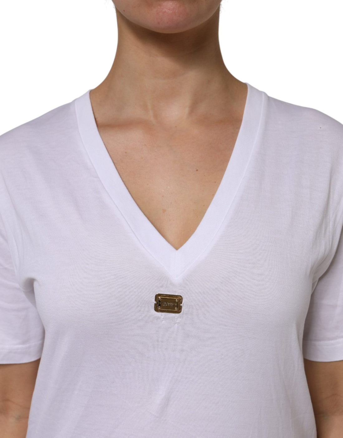 Dolce & Gabbana White Cotton Short Sleeve V-Neck Top T-shirt - RIMODA