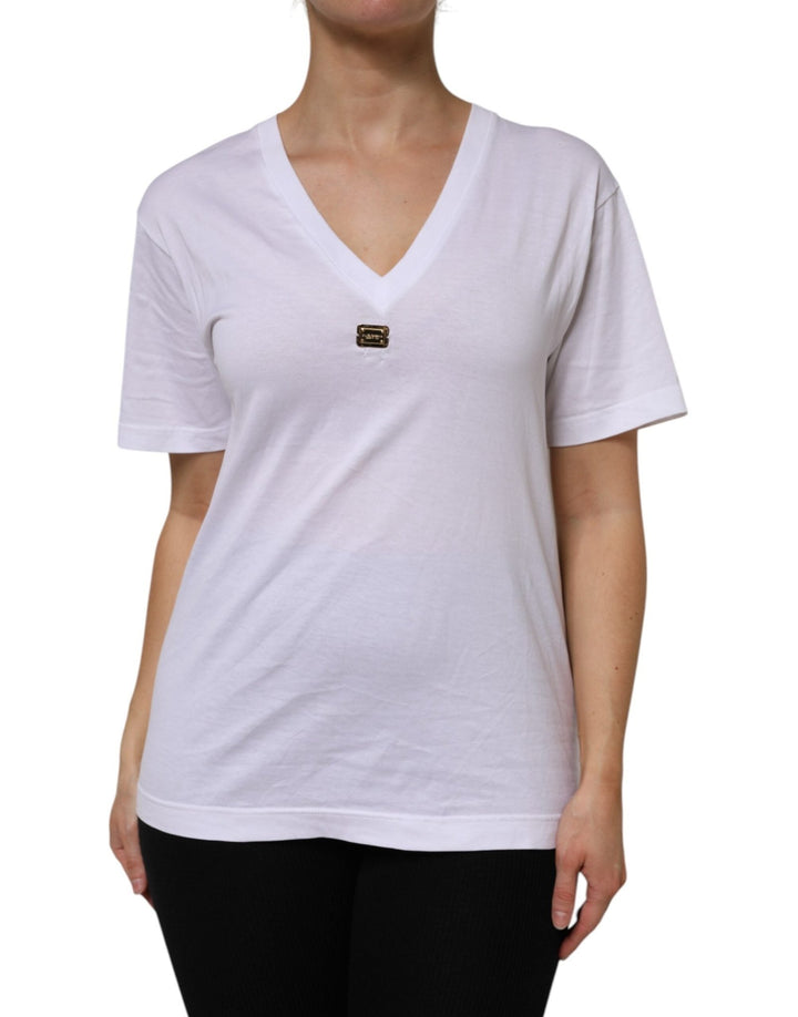 Dolce & Gabbana White Cotton Short Sleeve V-Neck Top T-shirt - RIMODA