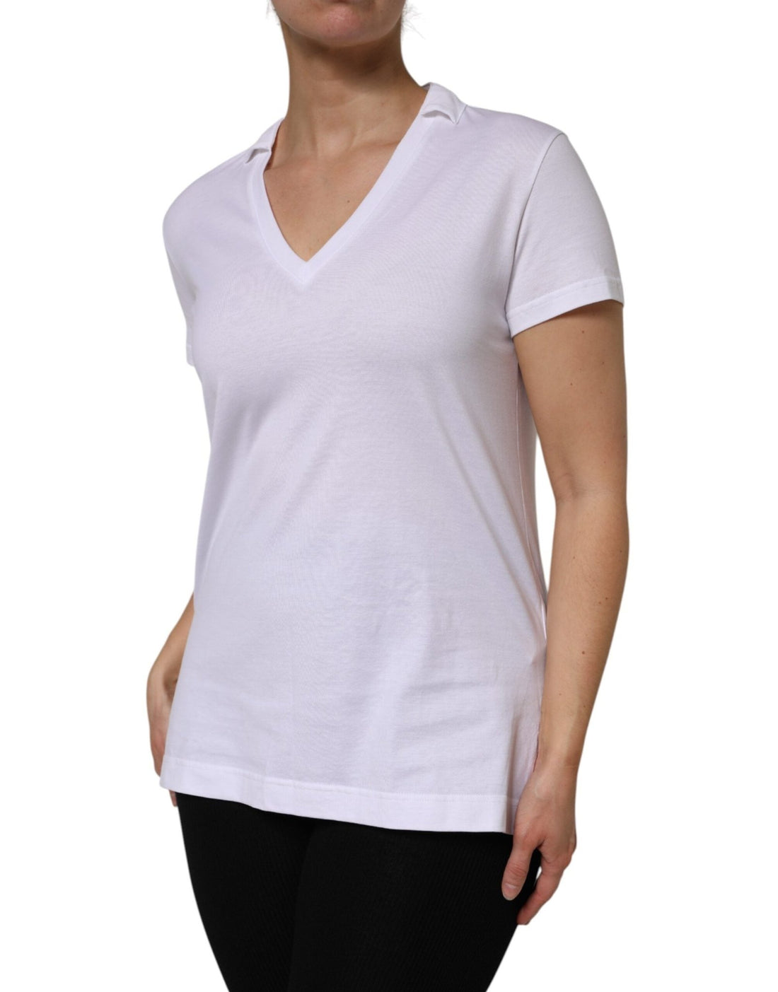 Dolce & Gabbana White Cotton Short Sleeve V-Neck Top T-shirt - RIMODA