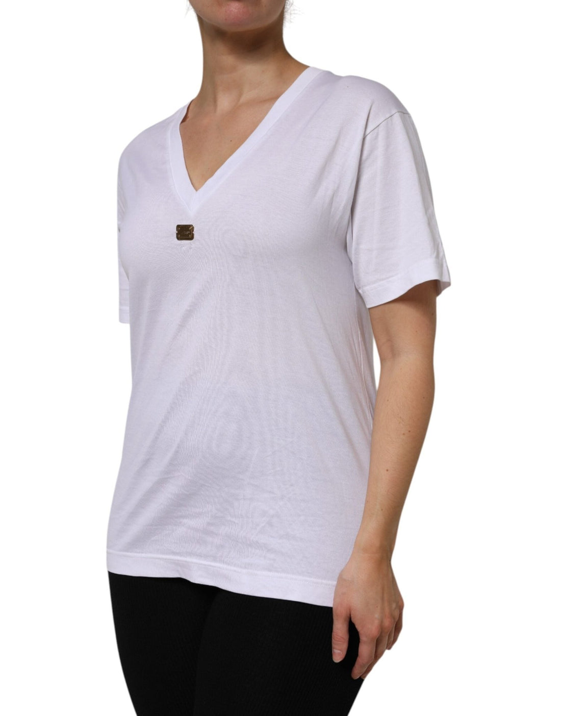 Dolce & Gabbana White Cotton Short Sleeve V-Neck Top T-shirt - RIMODA