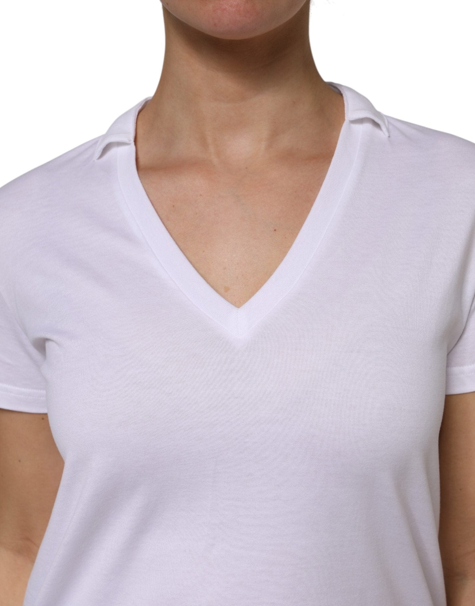 Dolce & Gabbana White Cotton Short Sleeve V-Neck Top T-shirt - RIMODA