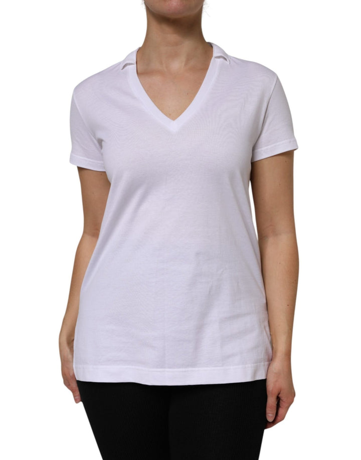 Dolce & Gabbana White Cotton Short Sleeve V-Neck Top T-shirt - RIMODA