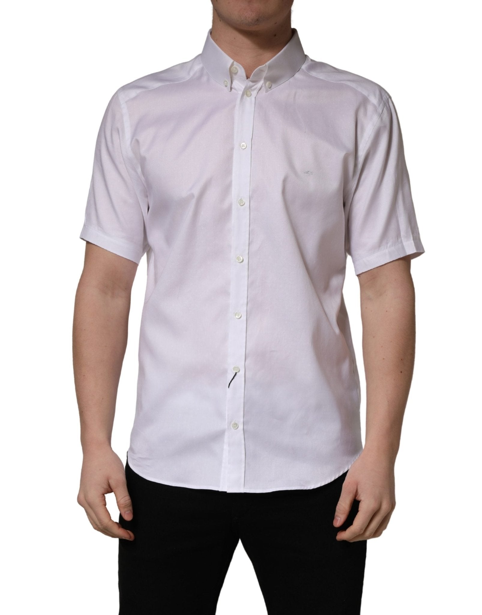 Dolce & Gabbana White Cotton Short Sleeves Button Down Shirt - RIMODA