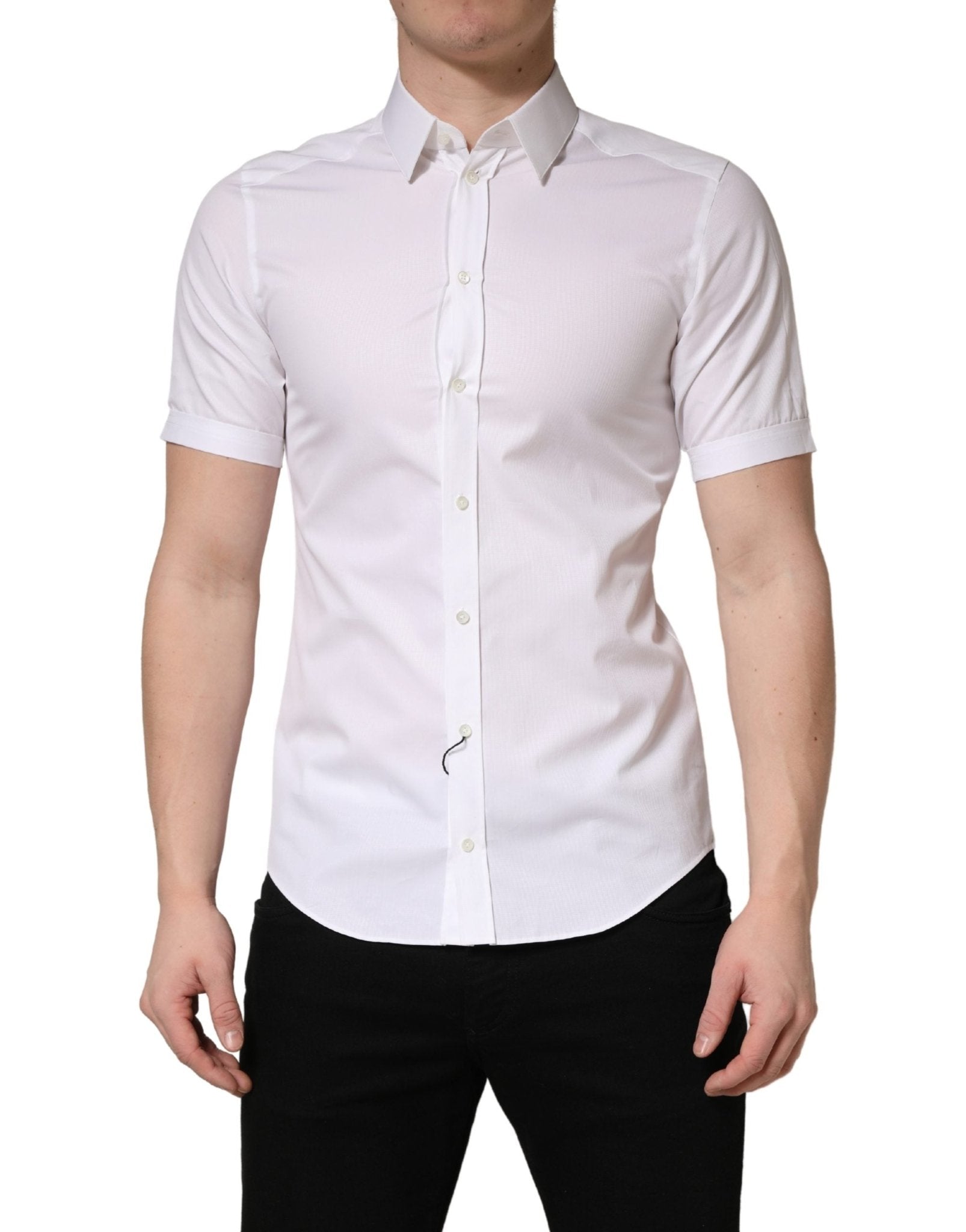 Dolce & Gabbana White Cotton Short Sleeves Button Down Shirt - RIMODA