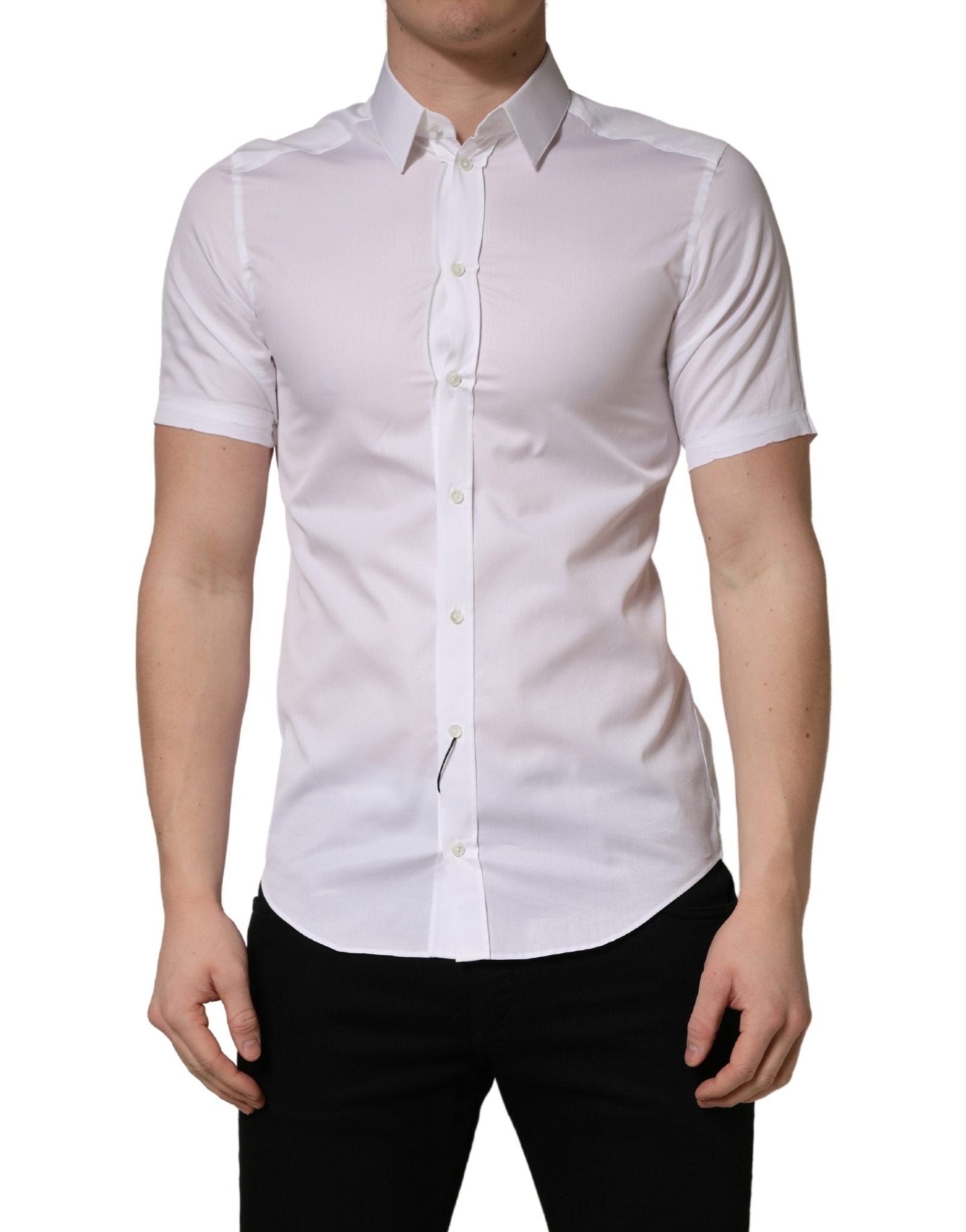 Dolce & Gabbana White Cotton Short Sleeves Button Down Shirt - RIMODA