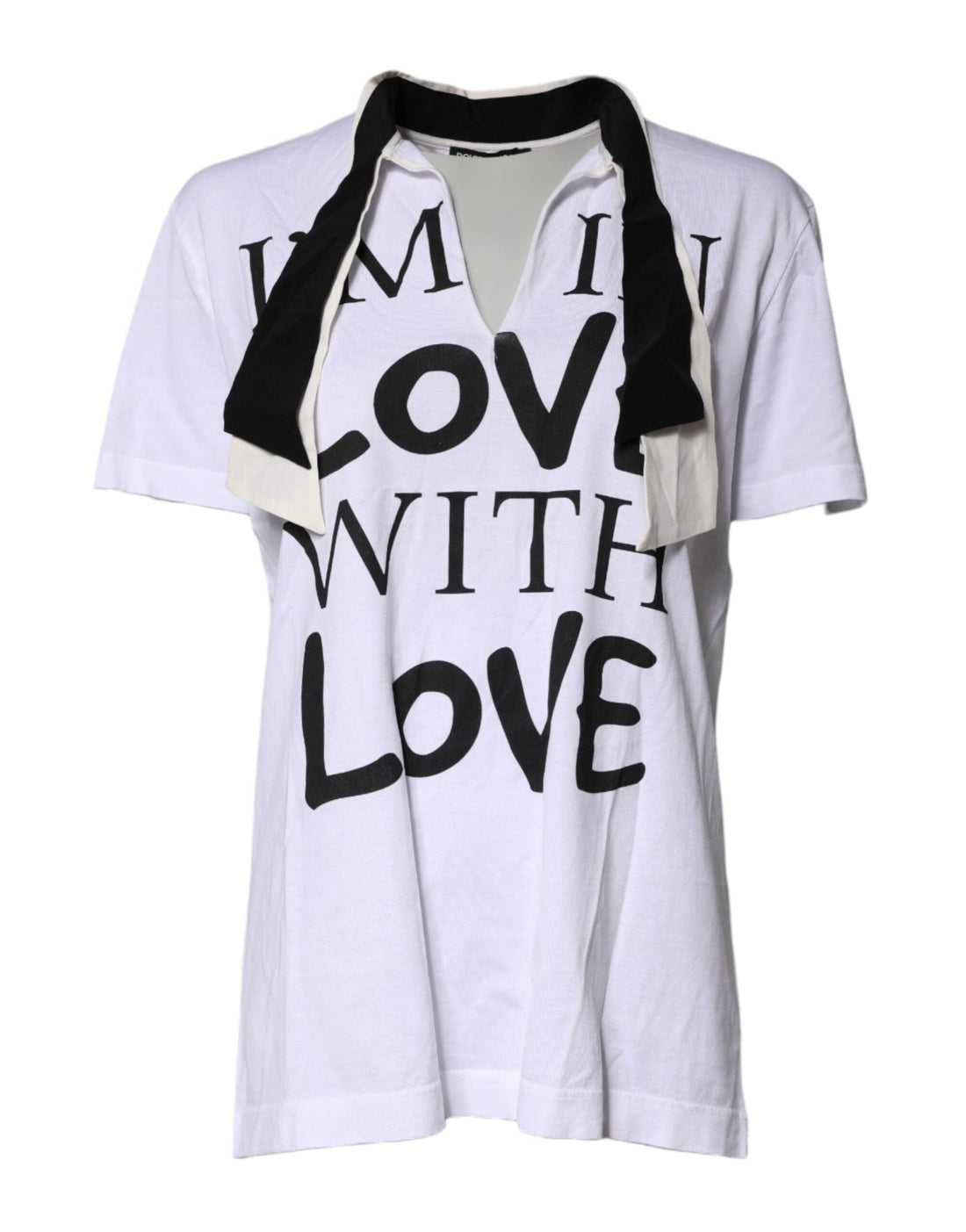 Dolce & Gabbana White Cotton Silk Blend Ascot Collar T-shirt - RIMODA