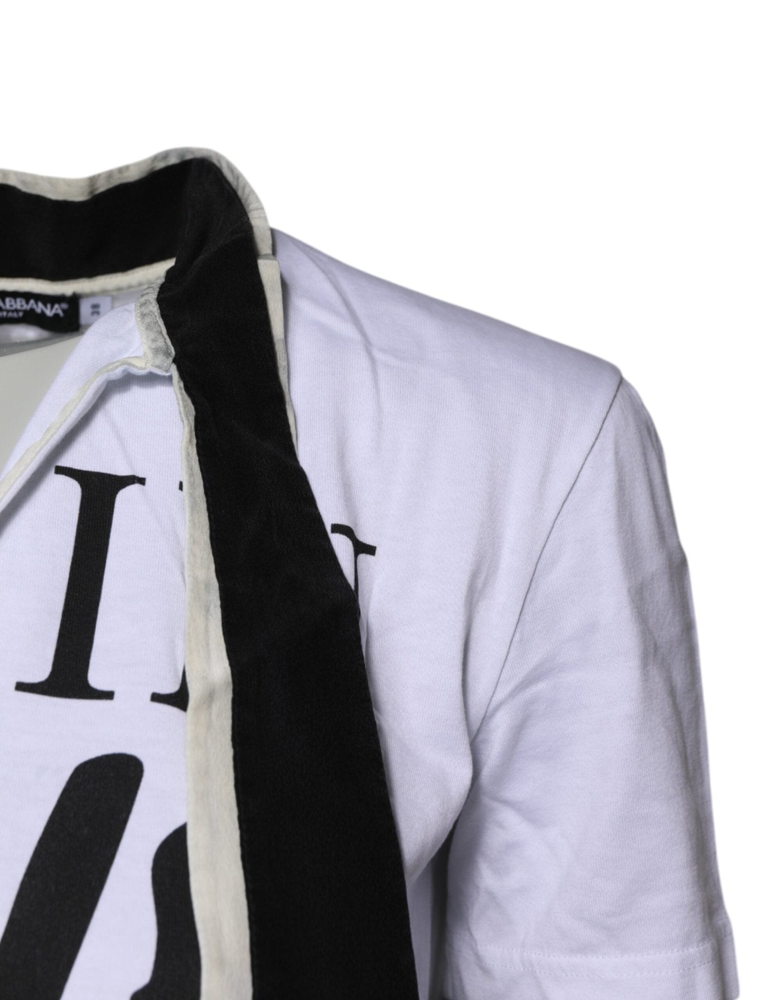 Dolce & Gabbana White Cotton Silk Blend Ascot Collar T-shirt - RIMODA