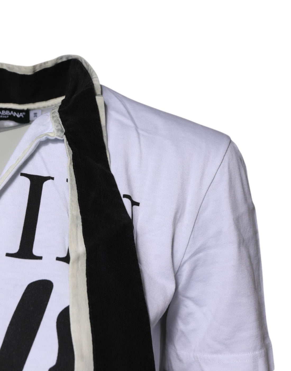 Dolce & Gabbana White Cotton Silk Blend Ascot Collar T-shirt - RIMODA