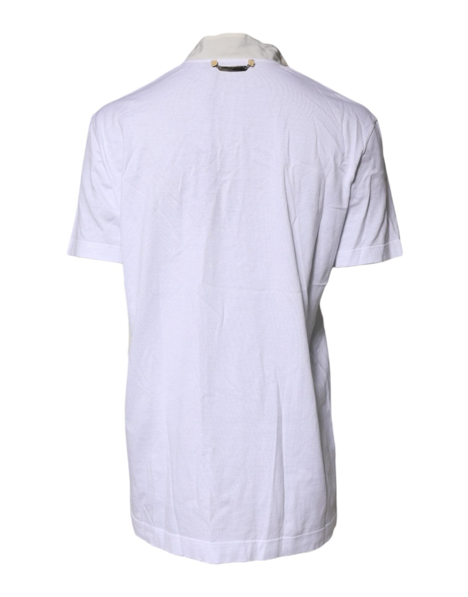 Dolce & Gabbana White Cotton Silk Blend Ascot Collar T-shirt - RIMODA