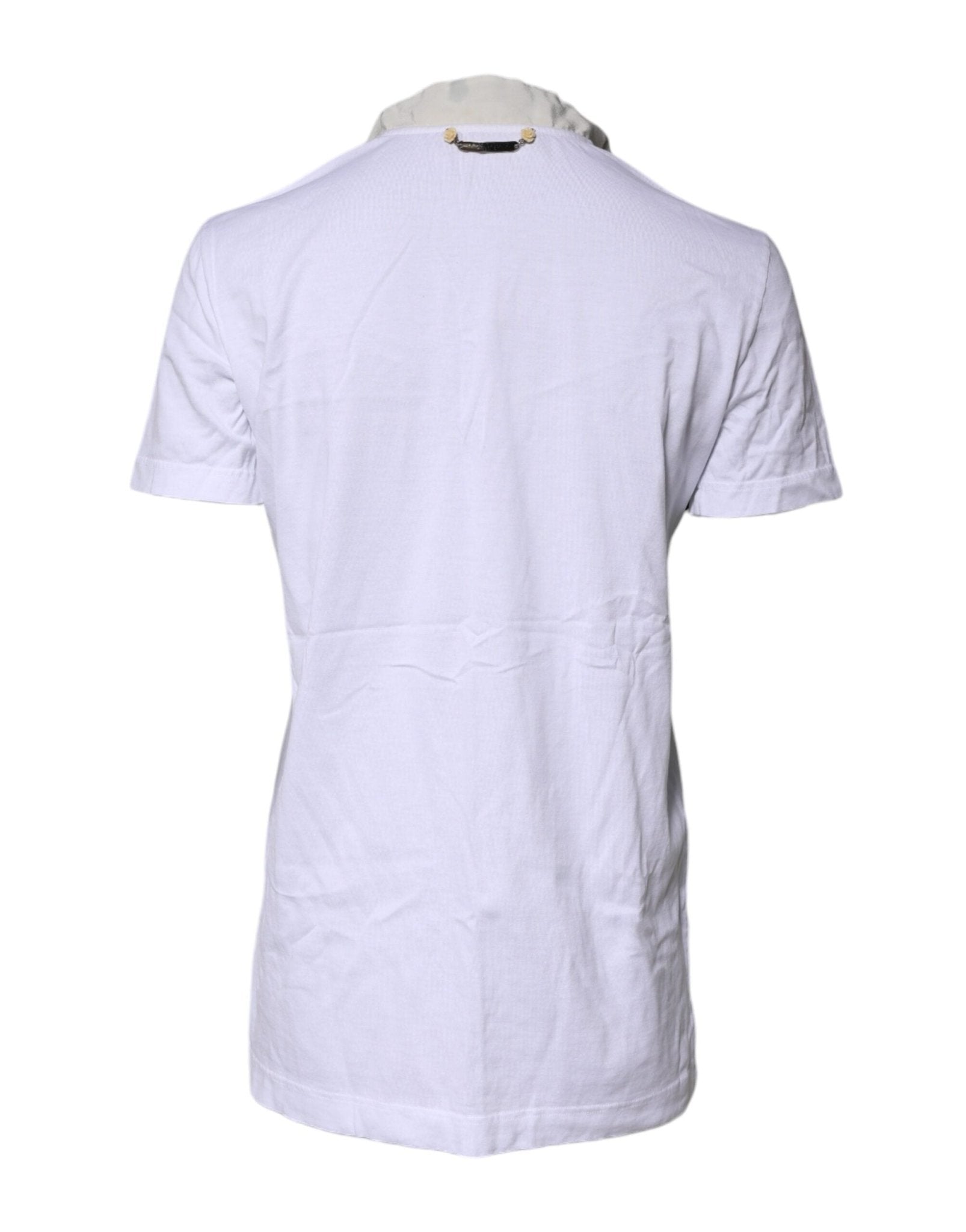 Dolce & Gabbana White Cotton Silk Blend Ascot Collar T-shirt - RIMODA