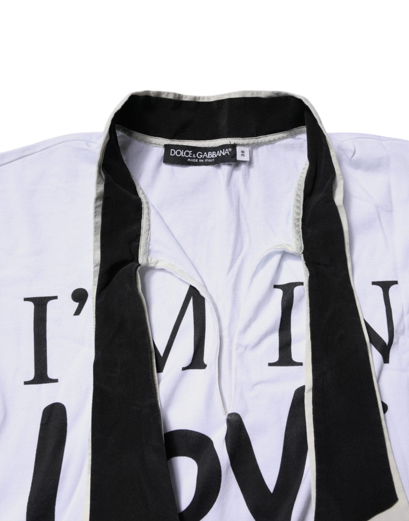 Dolce & Gabbana White Cotton Silk Blend Ascot Collar T-shirt - RIMODA
