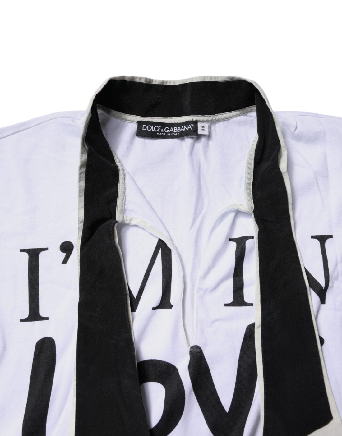 Dolce & Gabbana White Cotton Silk Blend Ascot Collar T-shirt - RIMODA