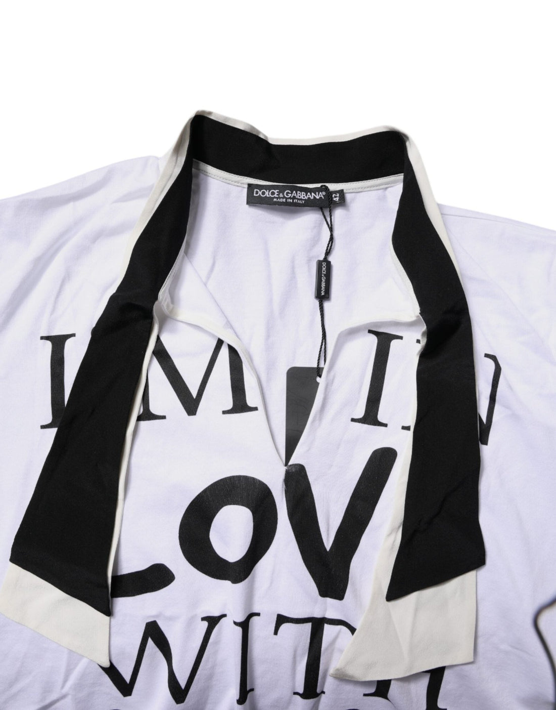 Dolce & Gabbana White Cotton Silk Blend Ascot Collar T-shirt - RIMODA