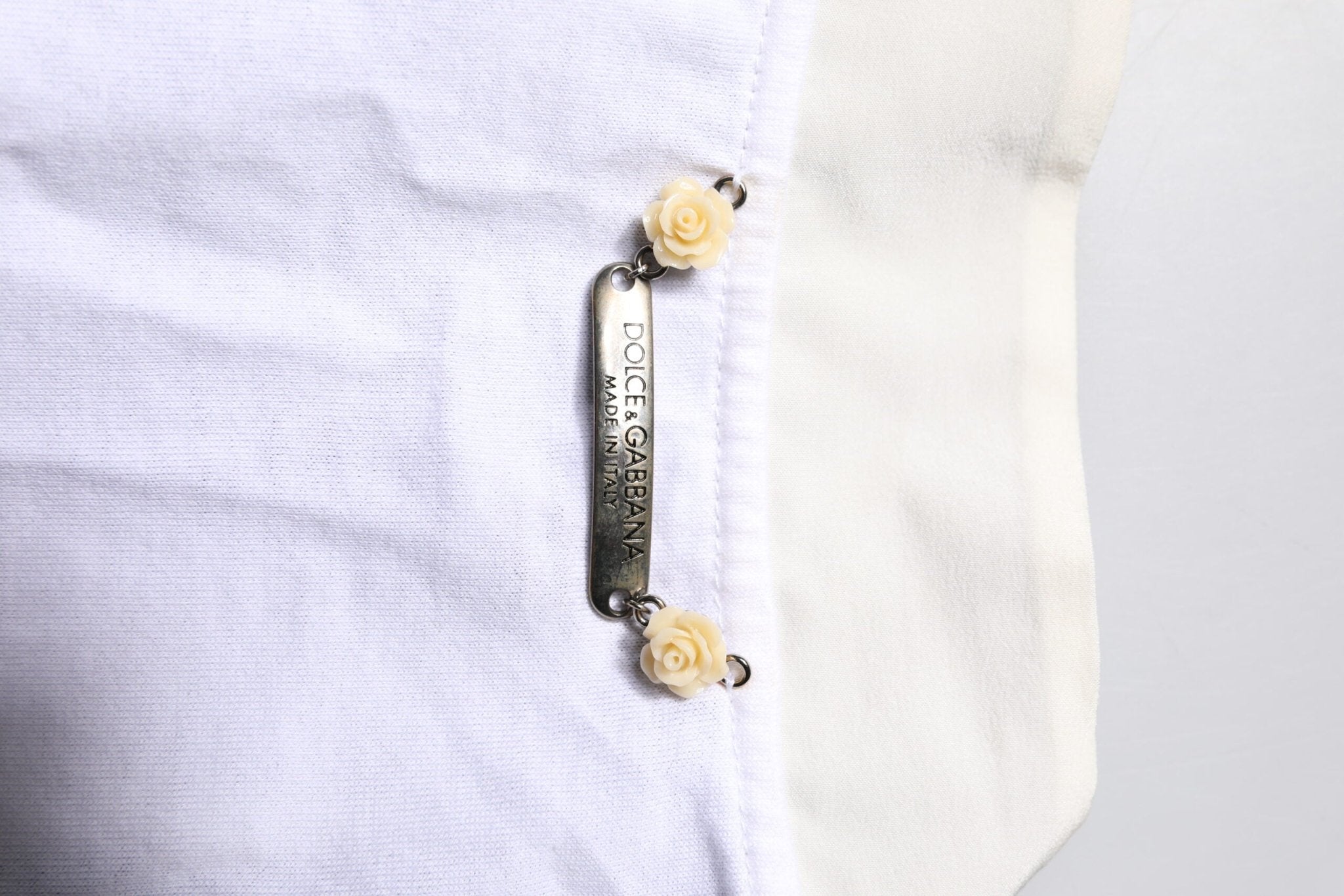 Dolce & Gabbana White Cotton Silk Blend Ascot Collar T-shirt - RIMODA