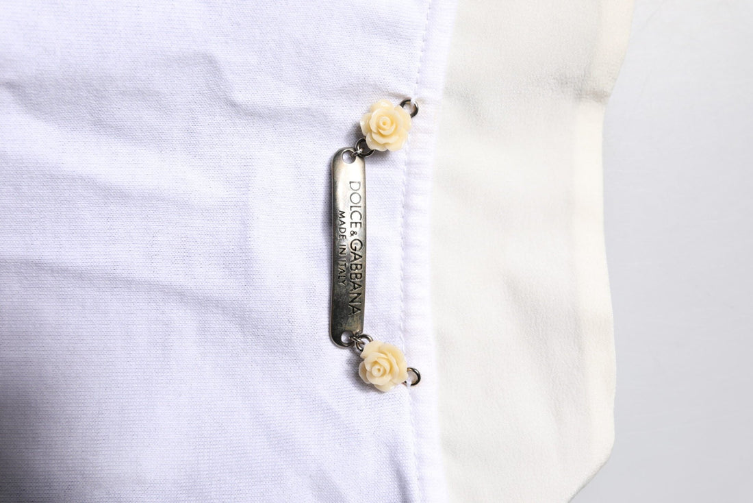 Dolce & Gabbana White Cotton Silk Blend Ascot Collar T-shirt - RIMODA