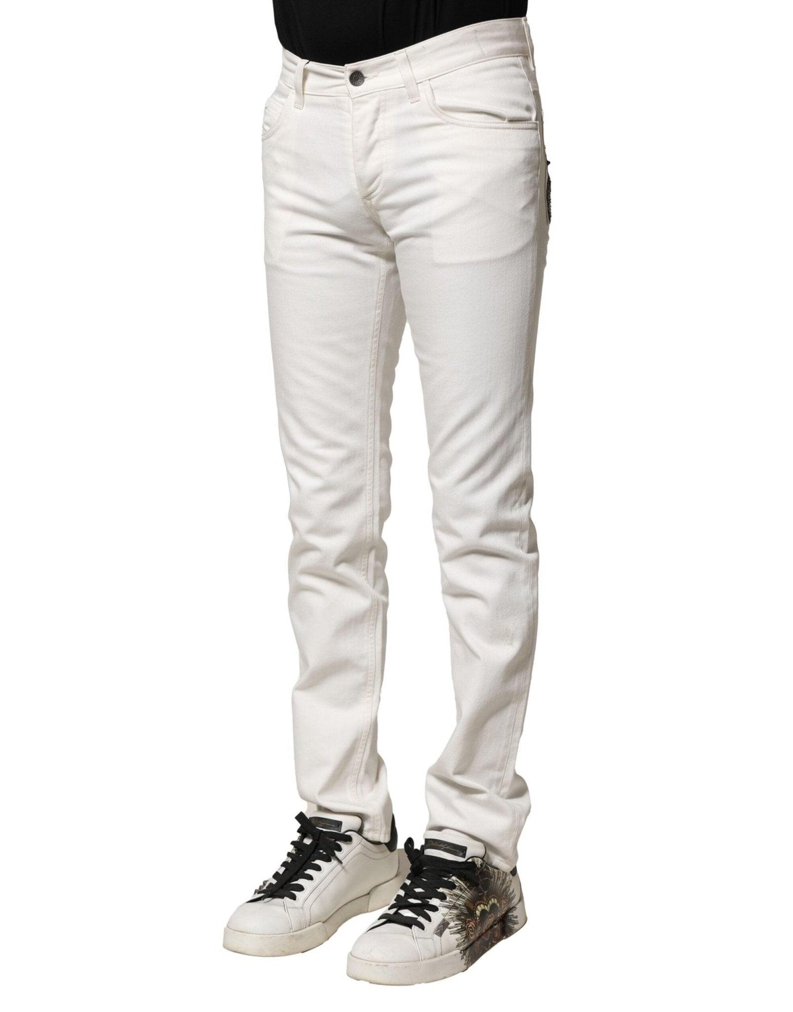Dolce & Gabbana White Cotton Skinny Men Denim Jeans - RIMODA