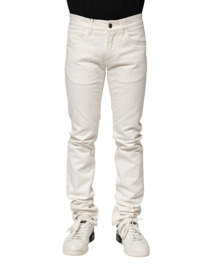 Dolce & Gabbana White Cotton Skinny Men Denim Jeans - RIMODA
