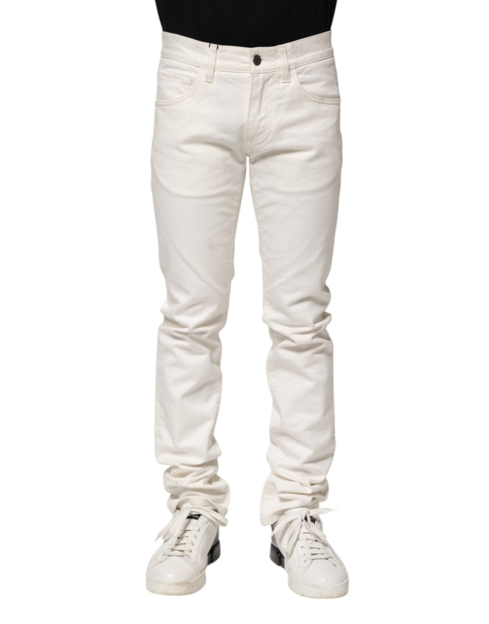 Dolce & Gabbana White Cotton Skinny Men Denim Jeans - RIMODA