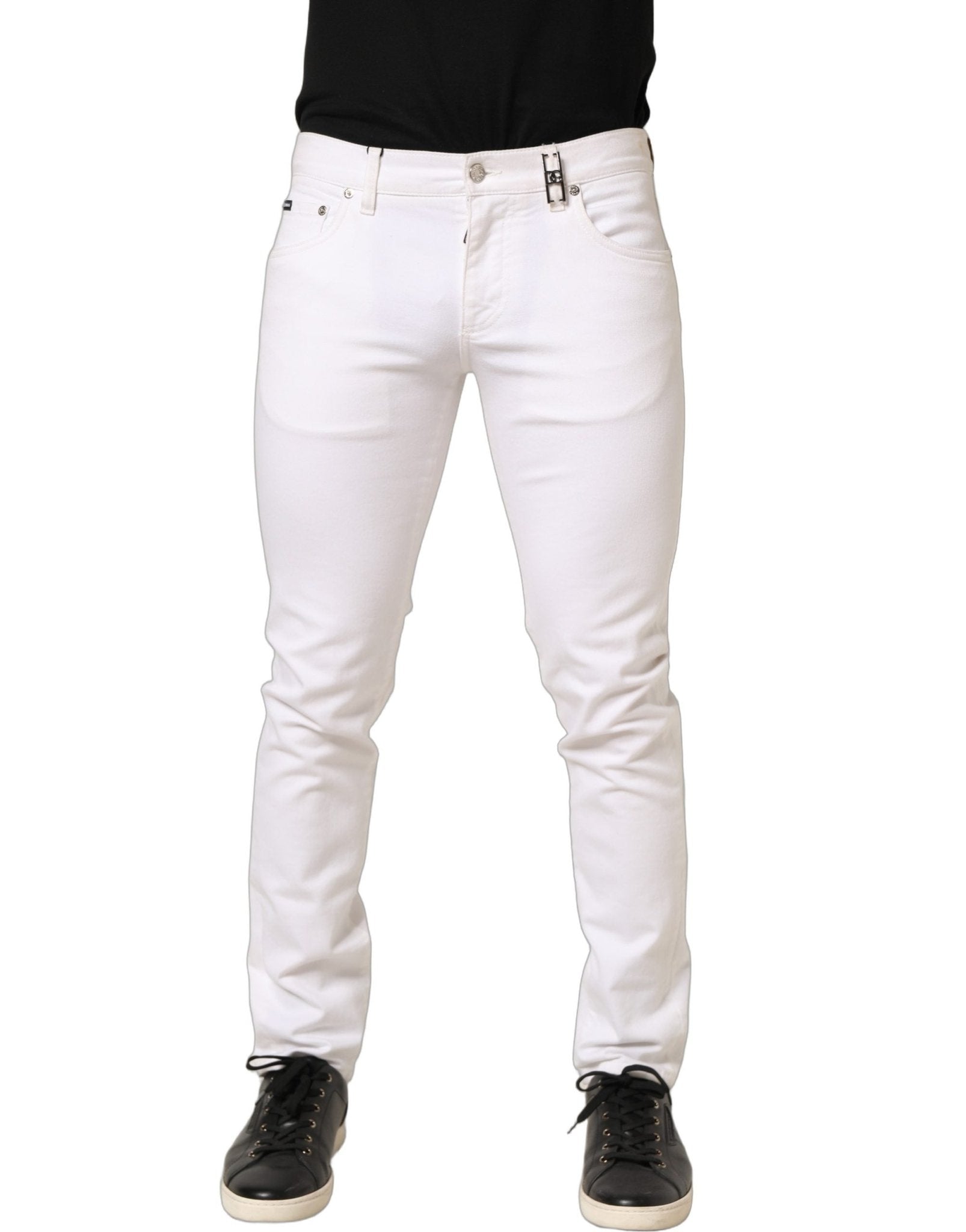 Dolce & Gabbana White Cotton Skinny Mid Waist Denim Jeans - RIMODA