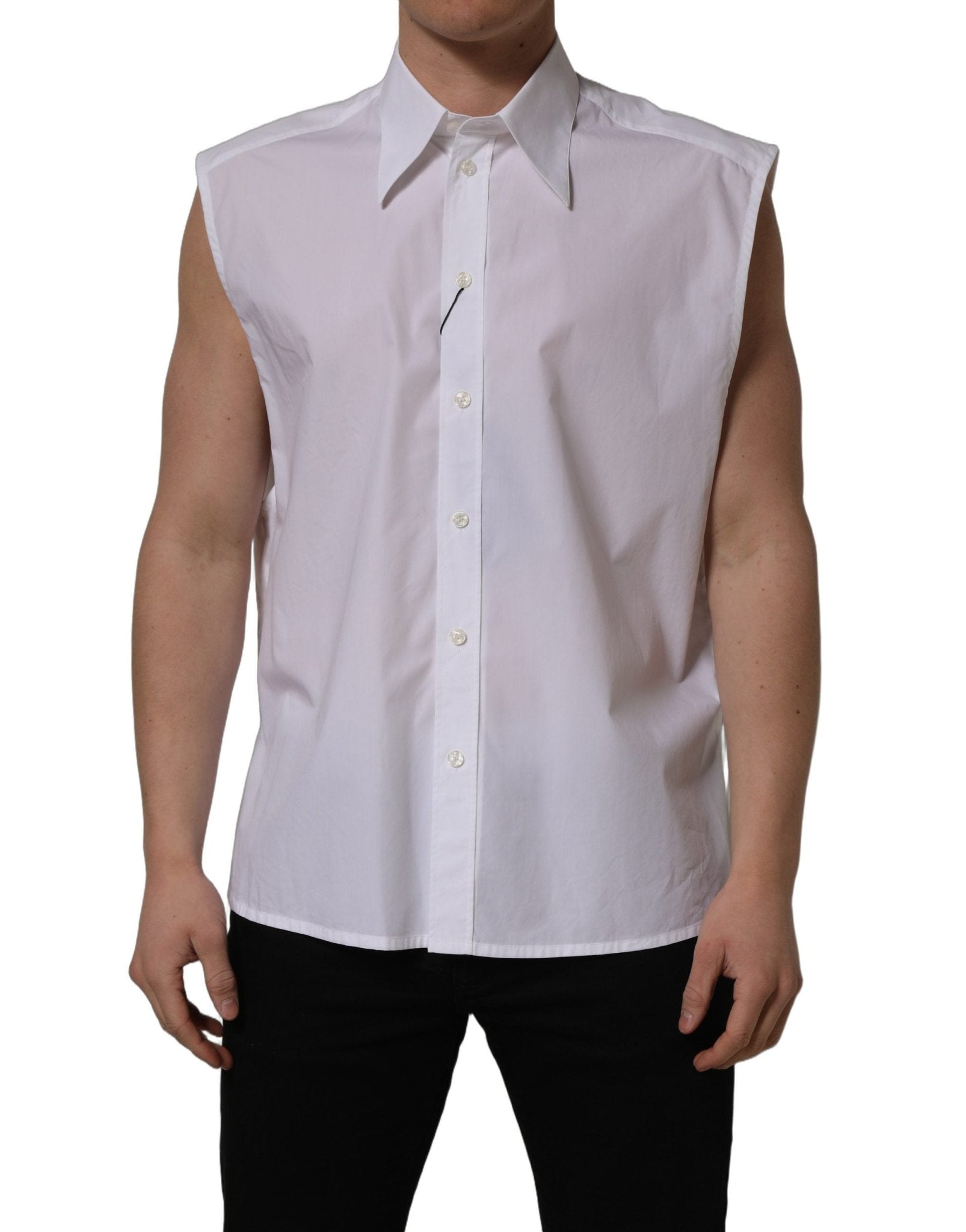 Dolce & Gabbana White Cotton Sleeveless Formal Dress Shirt - RIMODA