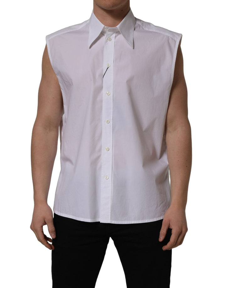Dolce & Gabbana White Cotton Sleeveless Formal Dress Shirt - RIMODA