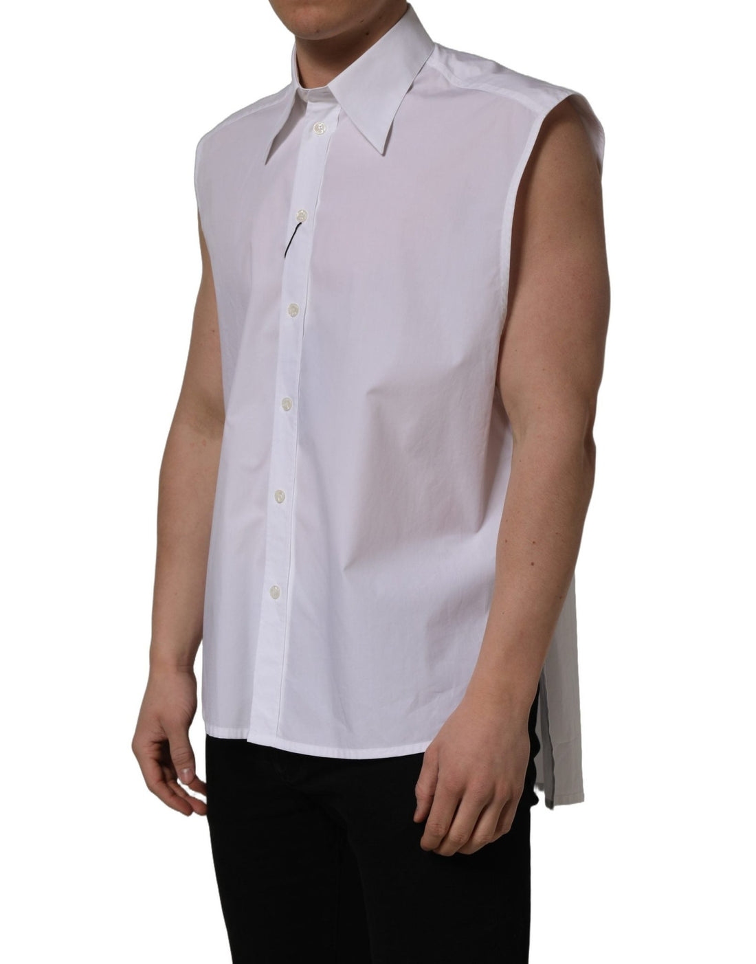 Dolce & Gabbana White Cotton Sleeveless Formal Dress Shirt - RIMODA