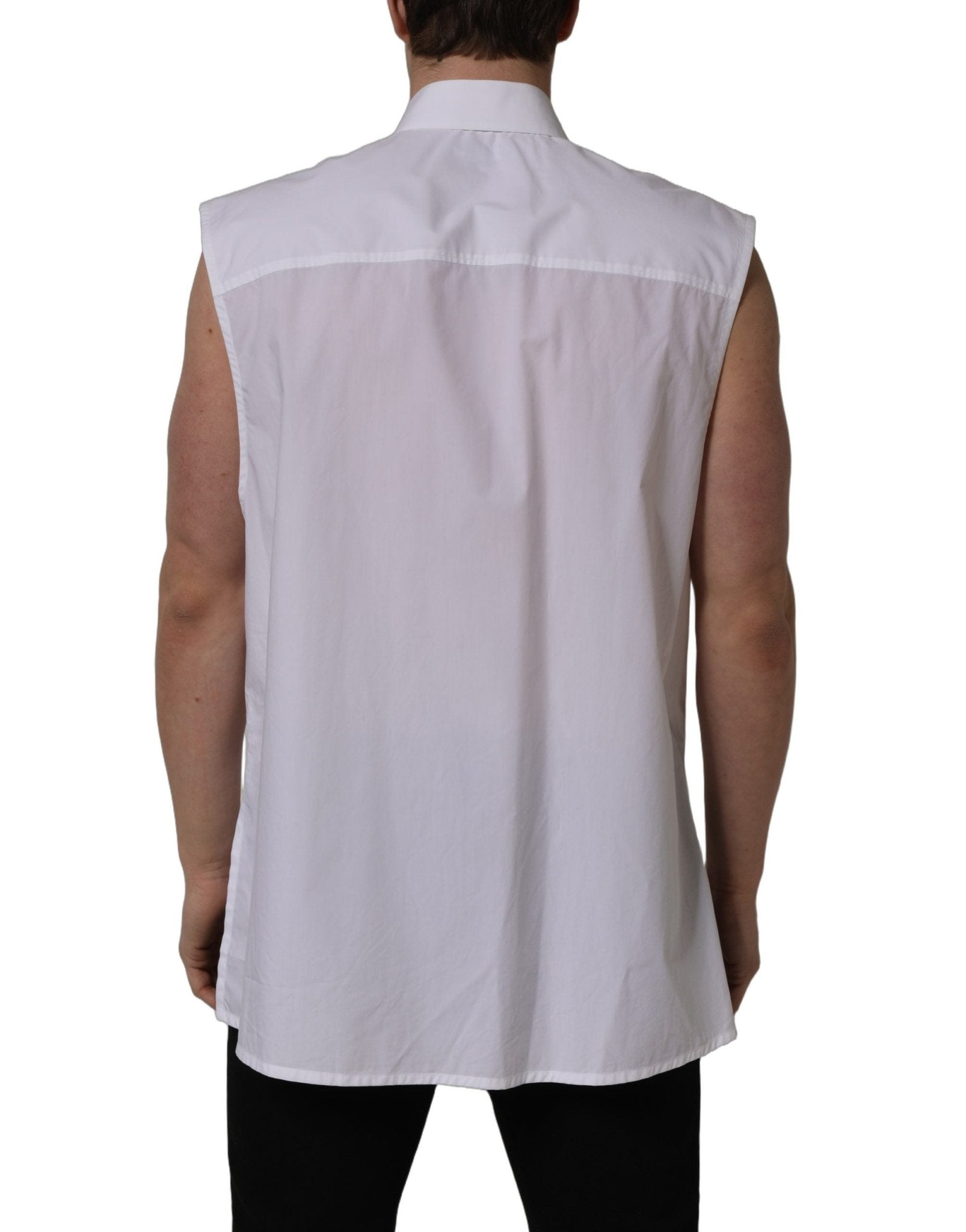 Dolce & Gabbana White Cotton Sleeveless Formal Dress Shirt - RIMODA