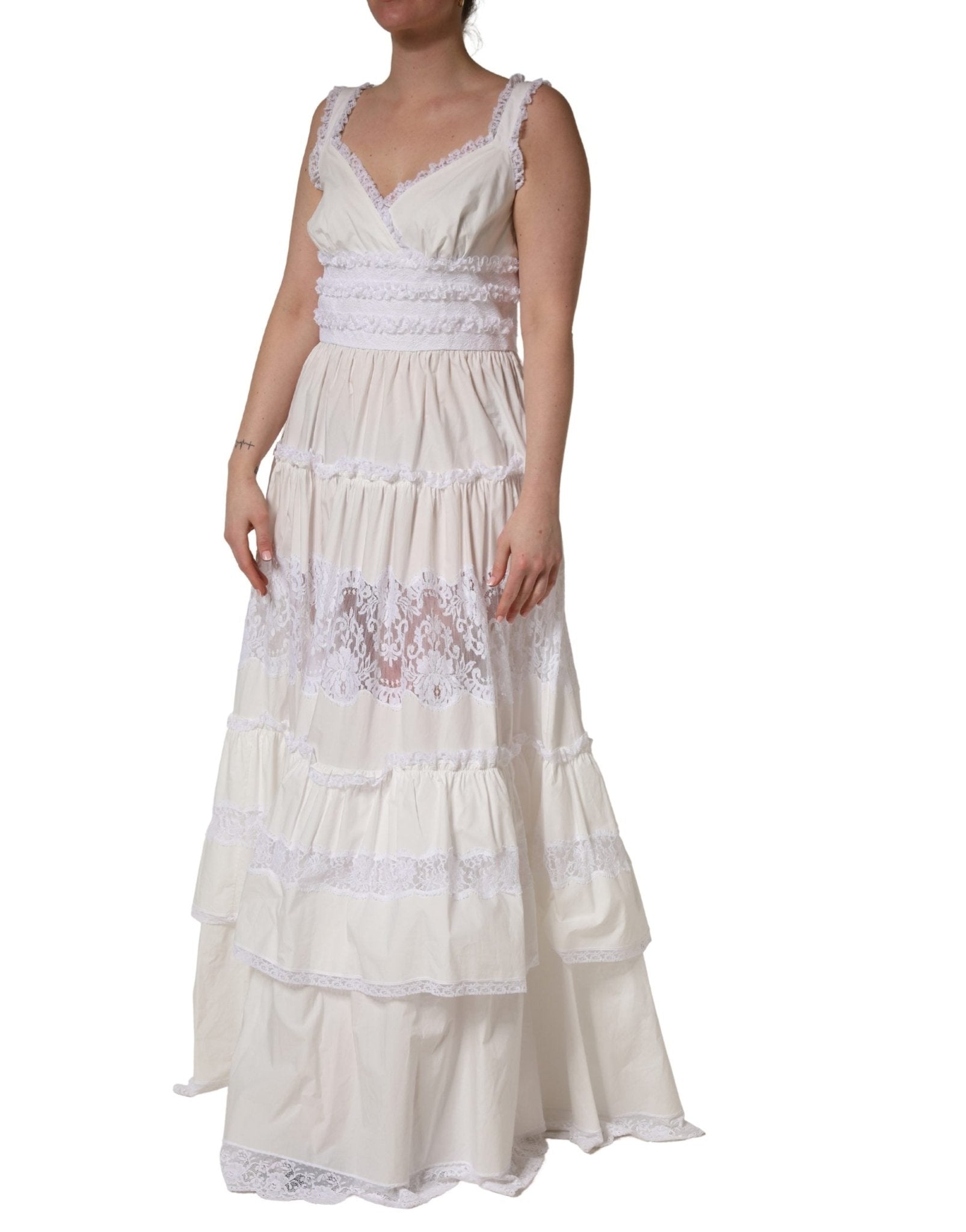 Dolce & Gabbana White Cotton Sleeveless Lace Maxi Dress - RIMODA