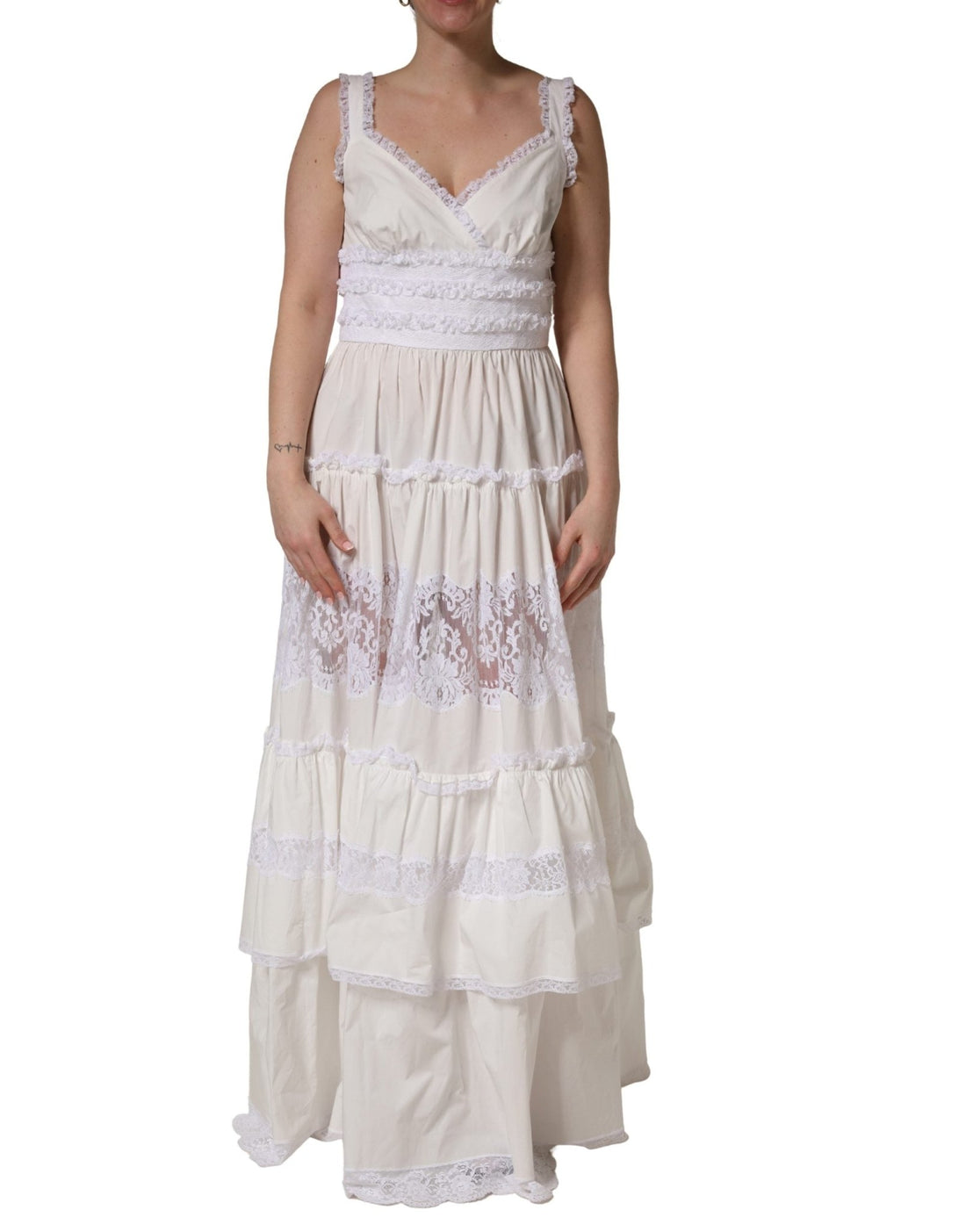 Dolce & Gabbana White Cotton Sleeveless Lace Maxi Dress - RIMODA