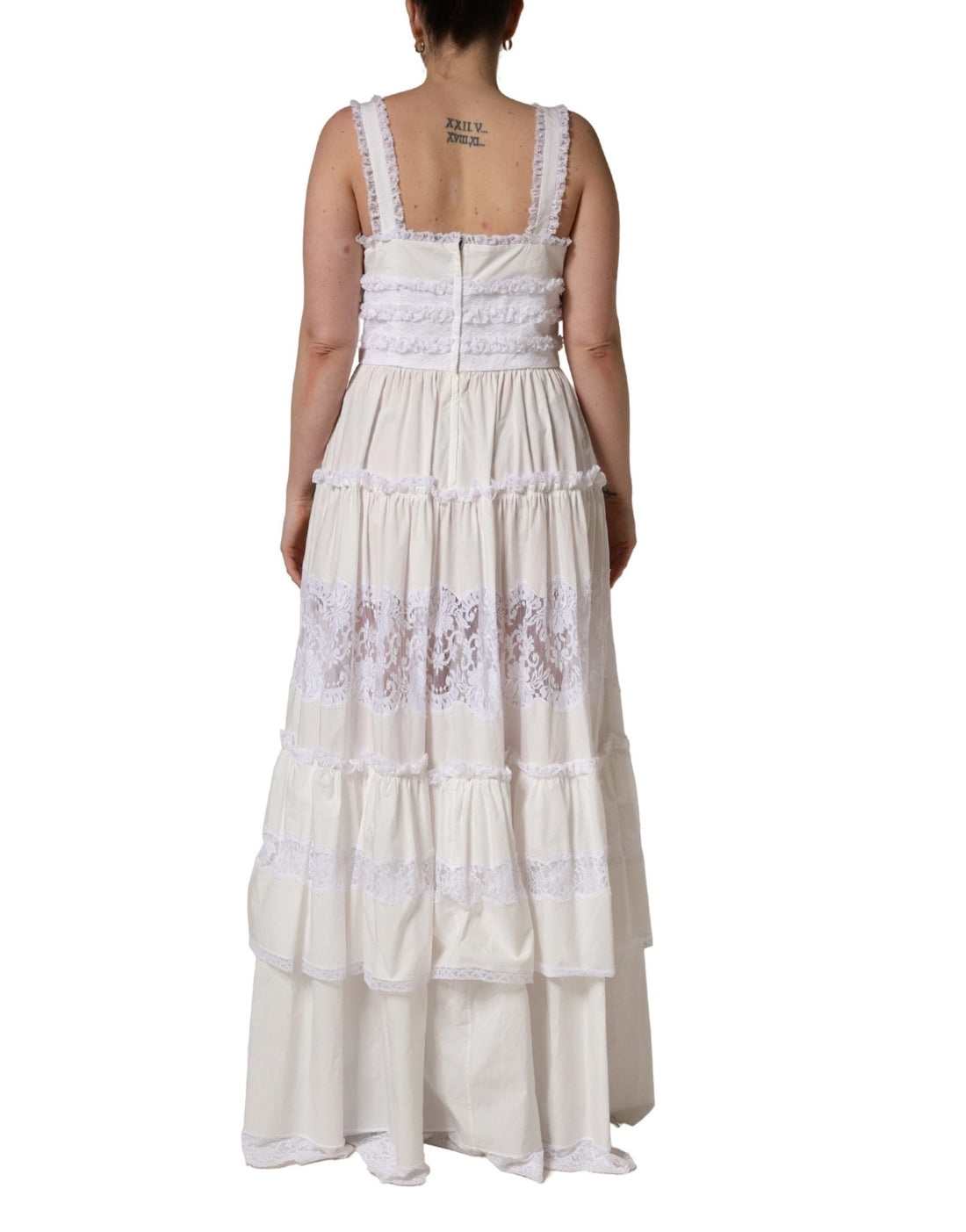 Dolce & Gabbana White Cotton Sleeveless Lace Maxi Dress - RIMODA