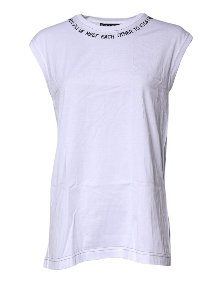 Dolce & Gabbana White Cotton Sleeveless Printed Tank T-shirt - RIMODA