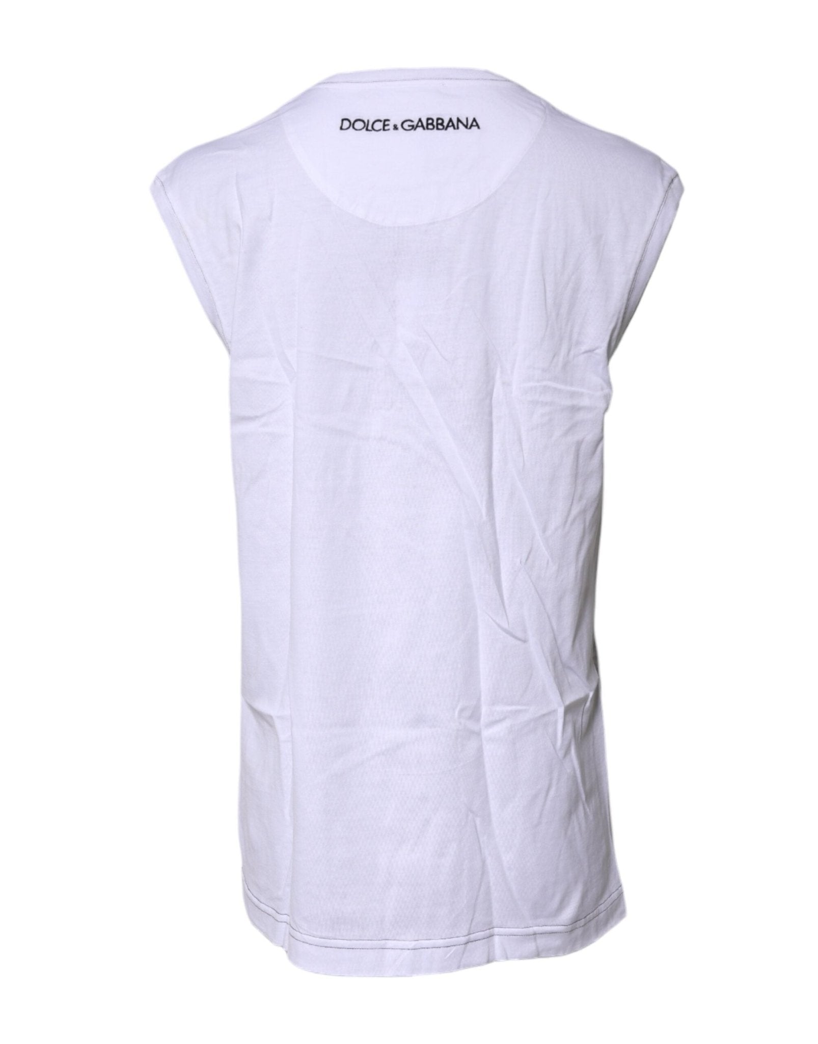 Dolce & Gabbana White Cotton Sleeveless Printed Tank T-shirt - RIMODA