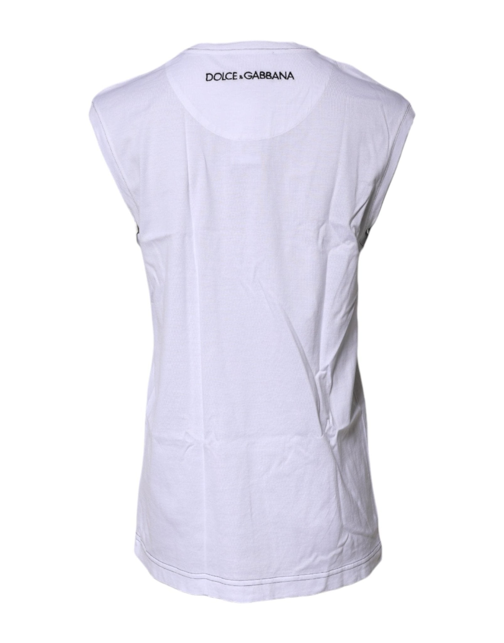 Dolce & Gabbana White Cotton Sleeveless Printed Tank T-shirt - RIMODA