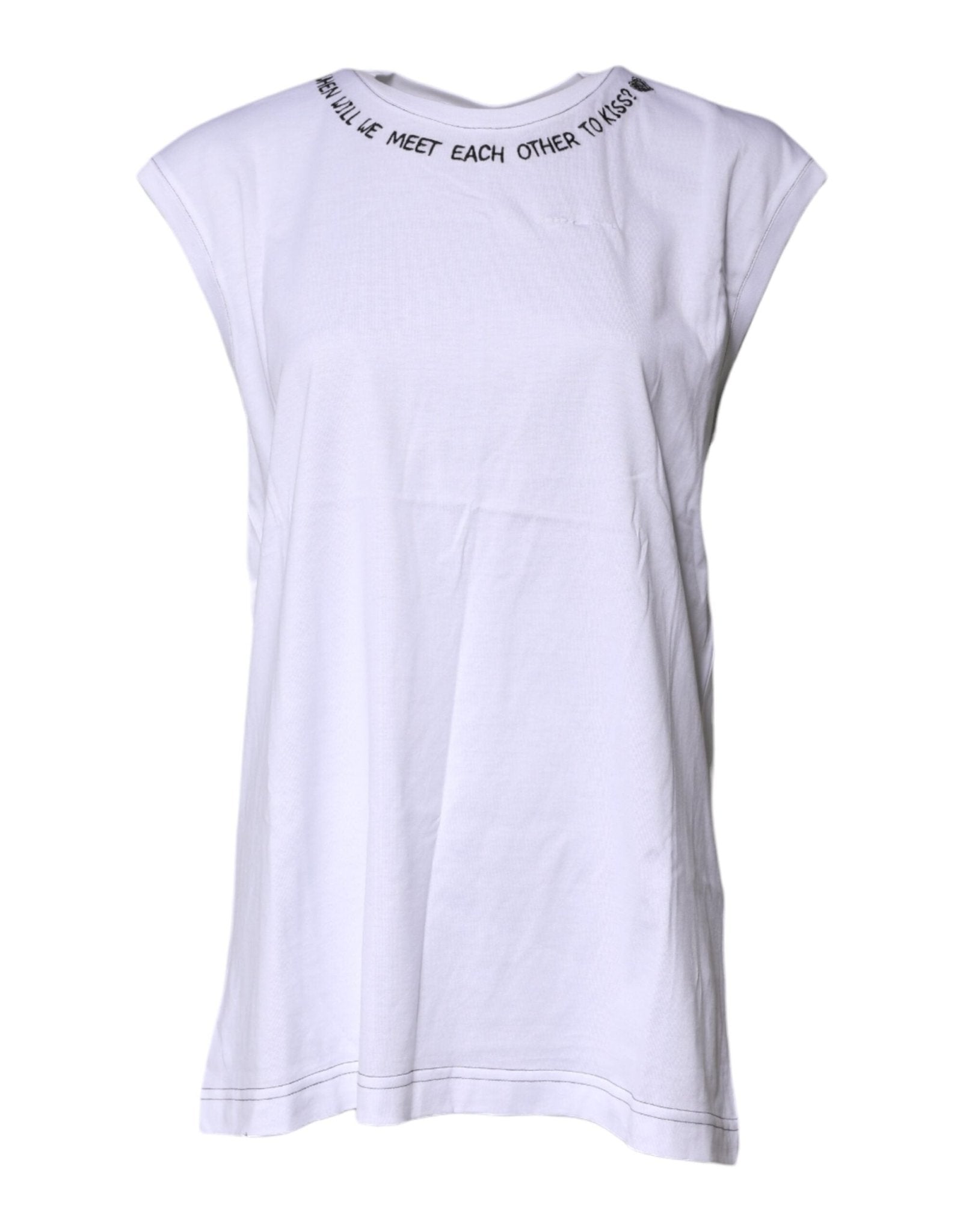 Dolce & Gabbana White Cotton Sleeveless Printed Tank T-shirt - RIMODA
