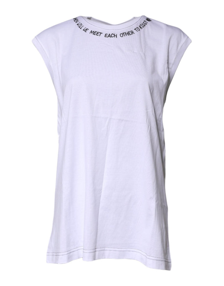 Dolce & Gabbana White Cotton Sleeveless Printed Tank T-shirt - RIMODA