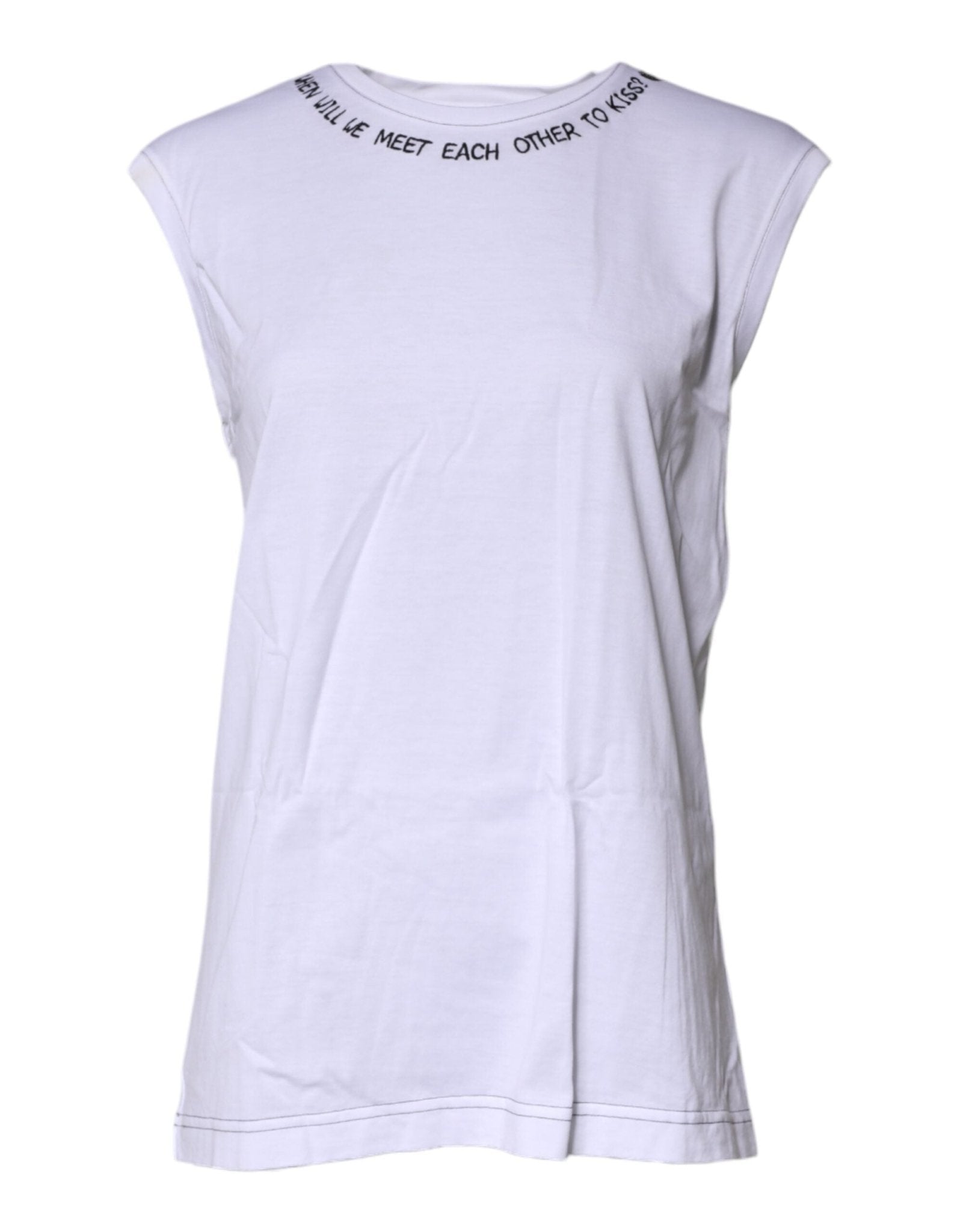 Dolce & Gabbana White Cotton Sleeveless Printed Tank T-shirt - RIMODA