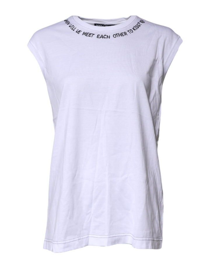 Dolce & Gabbana White Cotton Sleeveless Printed Tank T-shirt - RIMODA