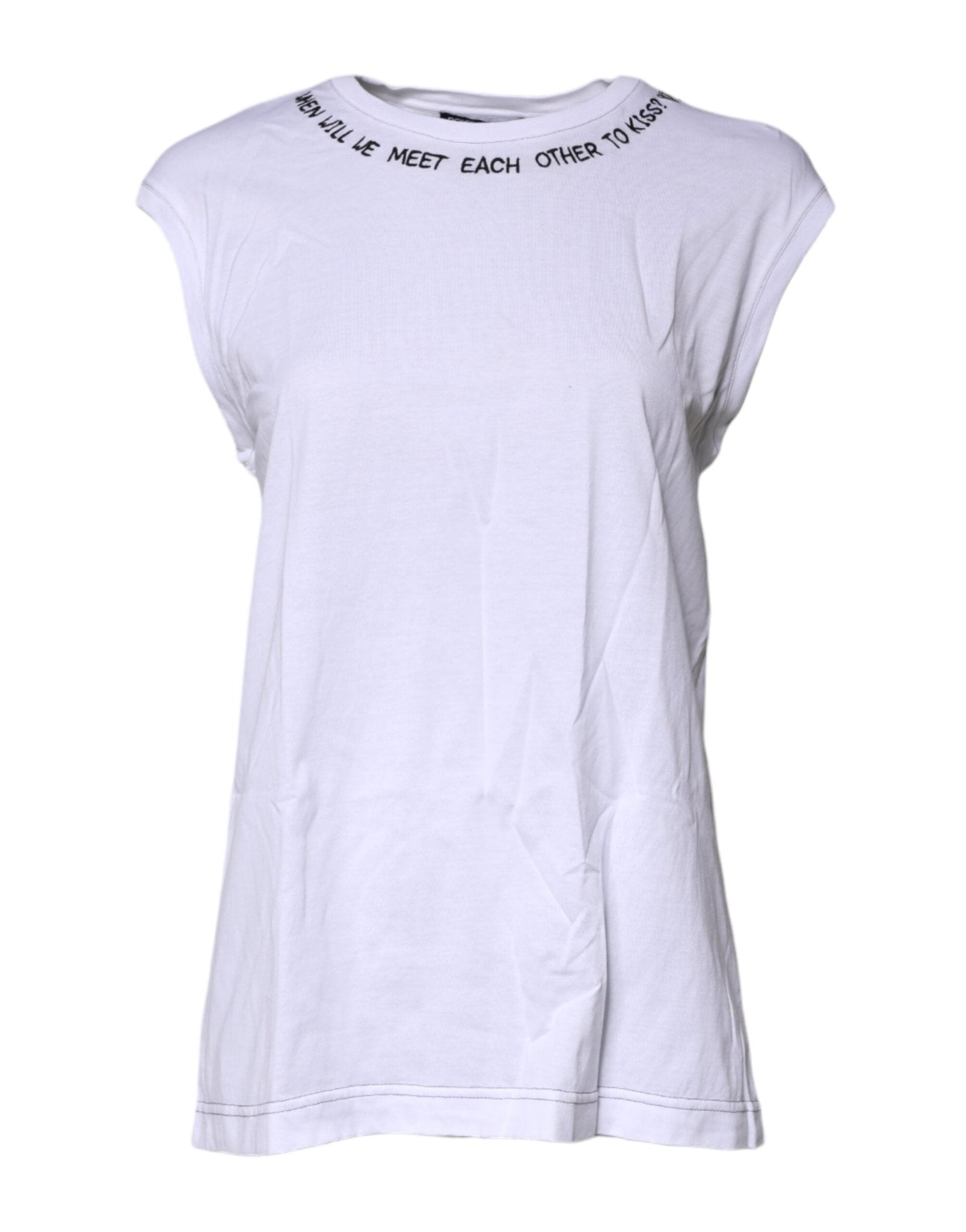 Dolce & Gabbana White Cotton Sleeveless Printed Tank T-shirt - RIMODA