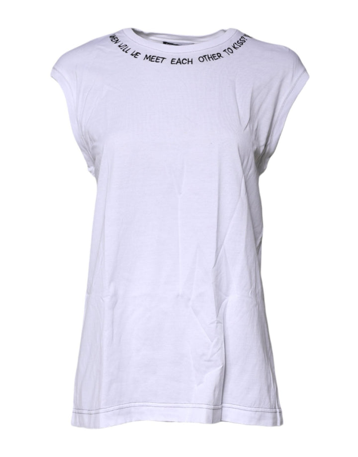 Dolce & Gabbana White Cotton Sleeveless Printed Tank T-shirt - RIMODA