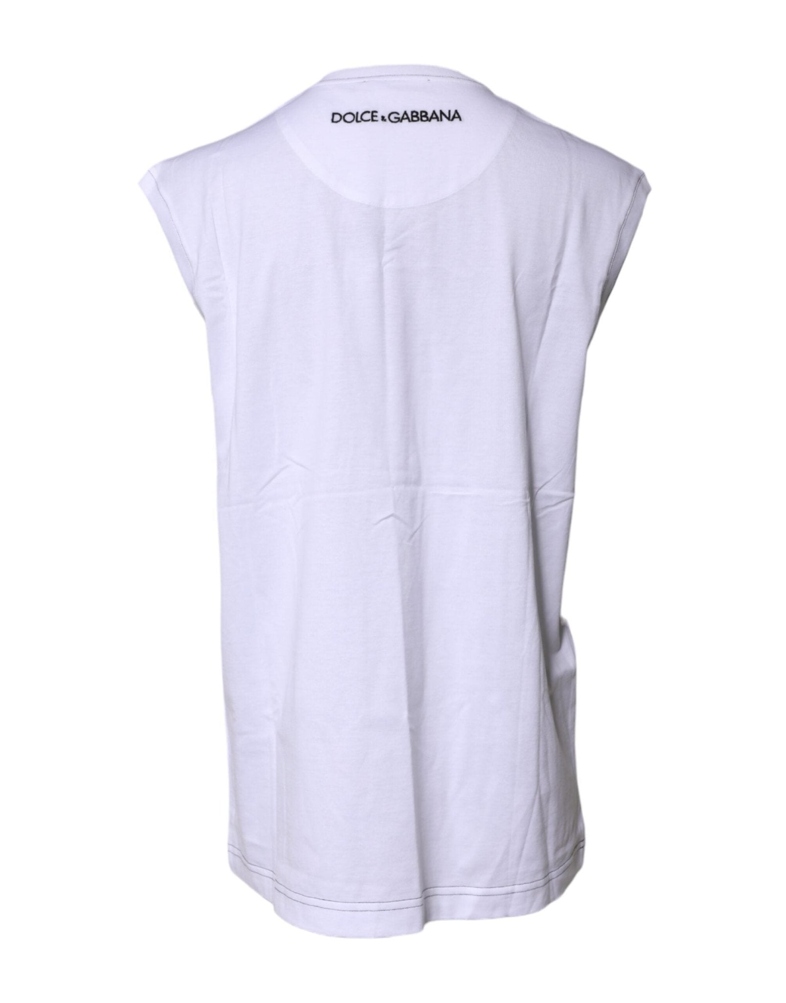 Dolce & Gabbana White Cotton Sleeveless Printed Tank T-shirt - RIMODA