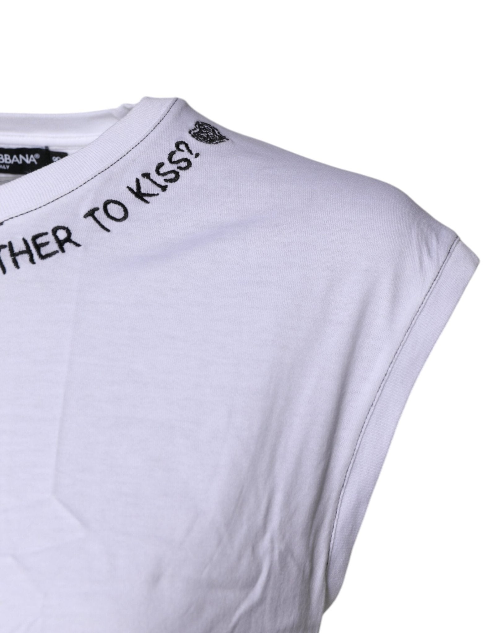Dolce & Gabbana White Cotton Sleeveless Printed Tank T-shirt - RIMODA