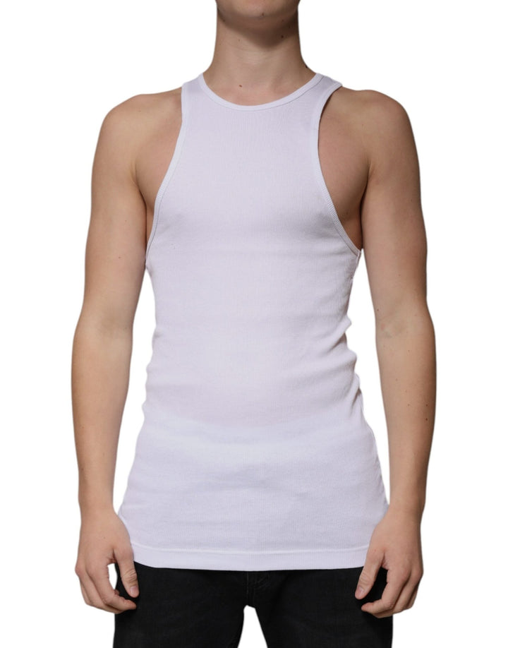 Dolce & Gabbana White Cotton Sleeveless Round Neck Tank T-shirt - RIMODA