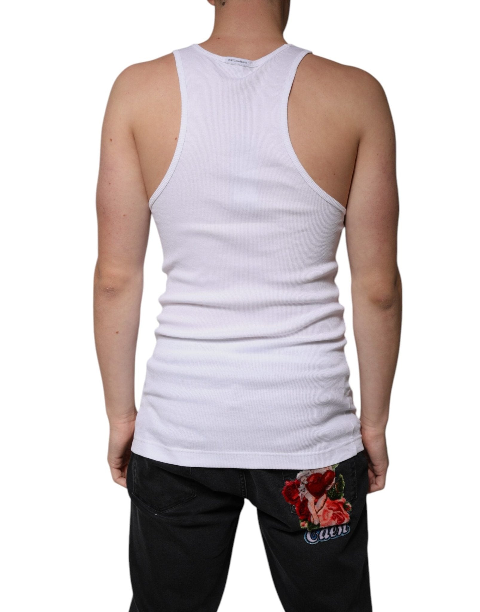 Dolce & Gabbana White Cotton Sleeveless Round Neck Tank T-shirt - RIMODA
