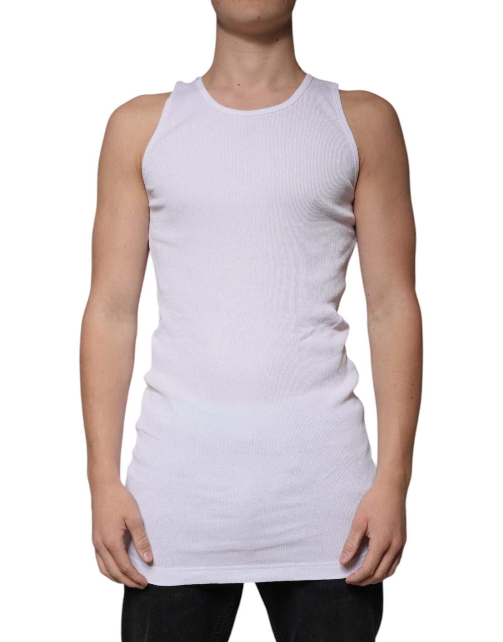 Dolce & Gabbana White Cotton Sleeveless Round Neck Tank T-shirt - RIMODA